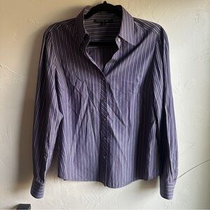 Lafayette 148‎ Women’s Button Down Shirt Blue and Red Pinstripes Open Top Sz 10
